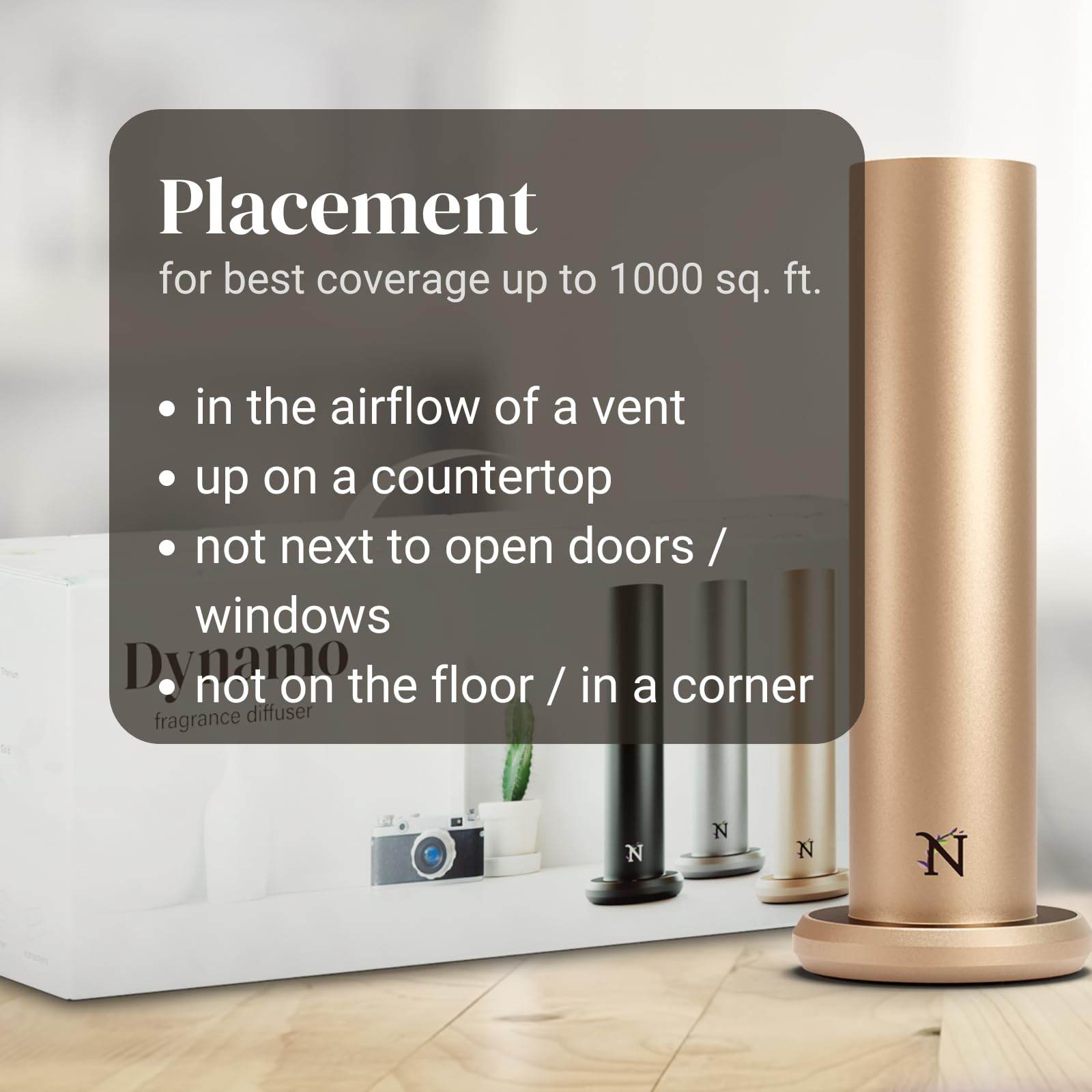 Natscent Dynamo Essential Oil Diffuser for Home with Fragrance Sample, App & Manual Control, Cold-Air Scent Diffusers for Home,Large Room, Hotel Scent Diffuser up to 1000sq.ft. Gold, Aroma Diffusers - zenfulharmony.com