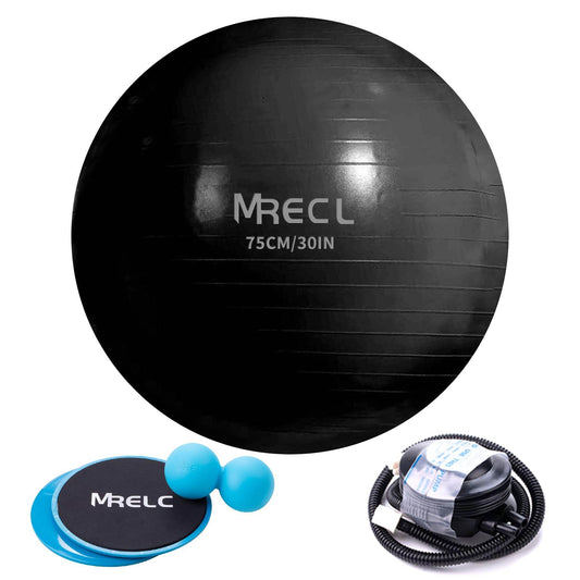 MRELC Ball Yoga kit 30in Anti-Burst with Peanut Massage Ball - Exercise Core Sliders - Slip Resistant Stability Balance Ball for Fitness, Pilater&Yoga - with Quick Pump (Black) - zenfulharmony.com