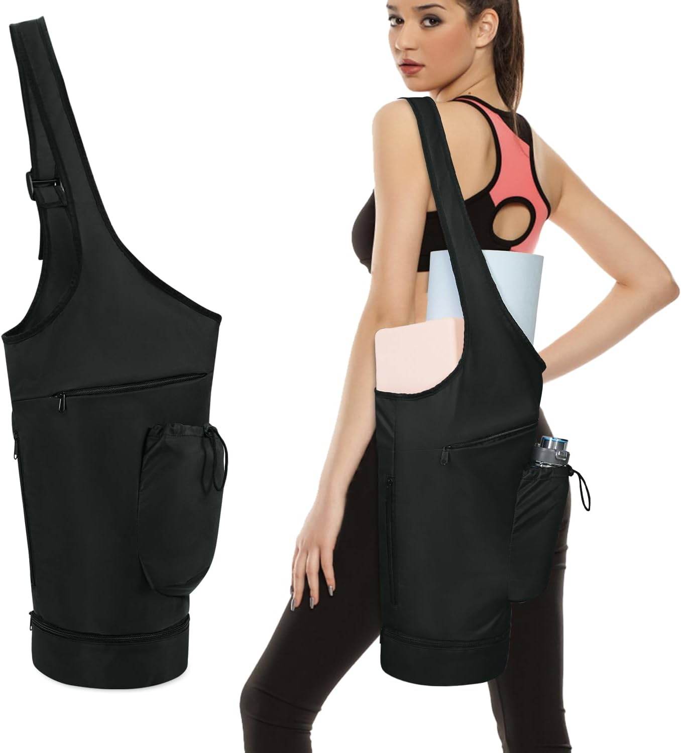 sportsnew Yoga Mat Bag, Large Opening Long Tote Yoga Mat Carrier Holder Bag with Waterproof Wet Pocket and Drawstring Water Bottle Pocket, Adjustable Shoulder Strap Storage Bag, patent pending - zenfulharmony.com