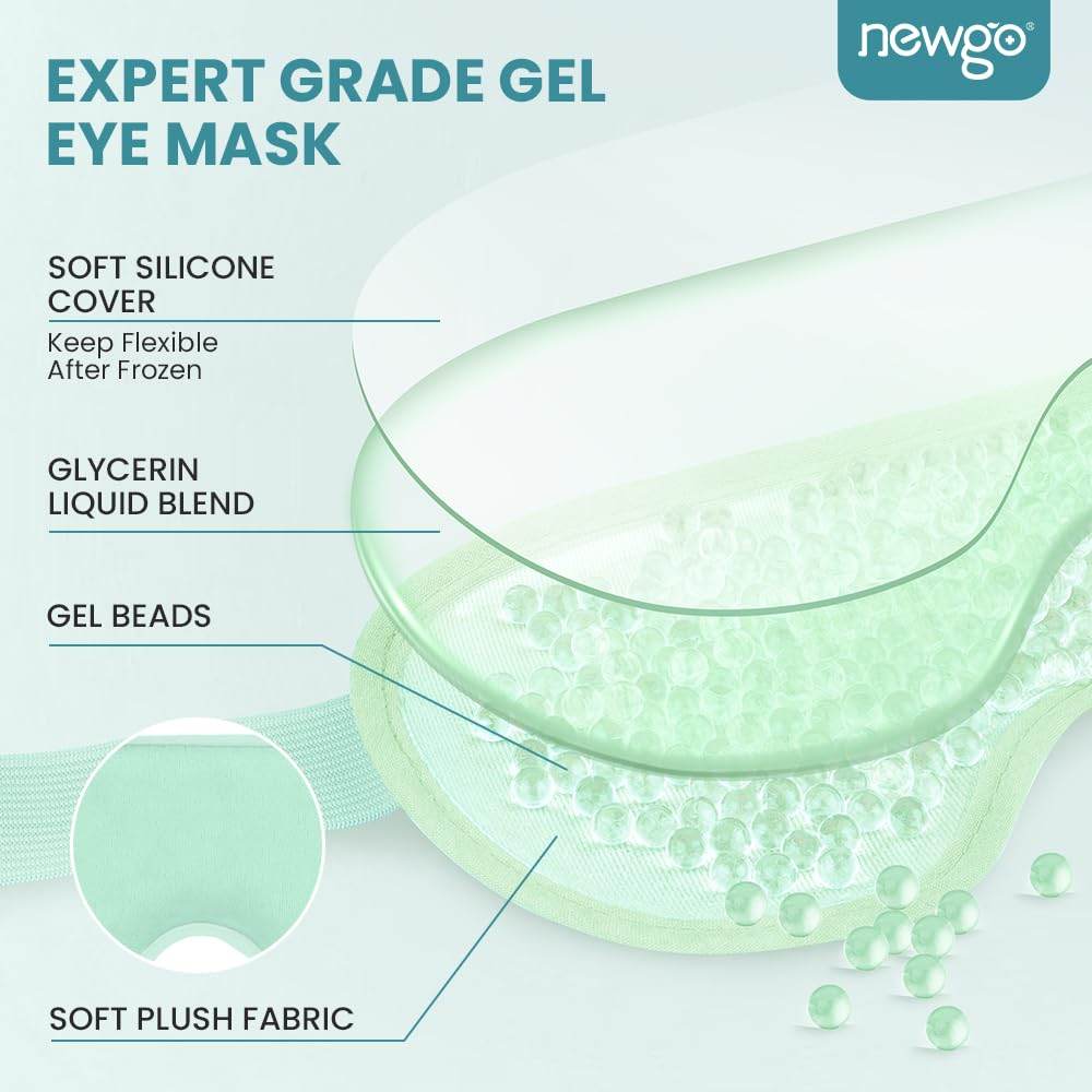 NEWGO Cooling Eye Mask Cold Gel Eye Mask for Eye Puffiness, Tired Eyes, Migraines, Stress, Itchy Eyes, Eye Lid Surgery, Eye Relief Mask for Sleeping, Skin Care, Eye Spa - Green - zenfulharmony.com