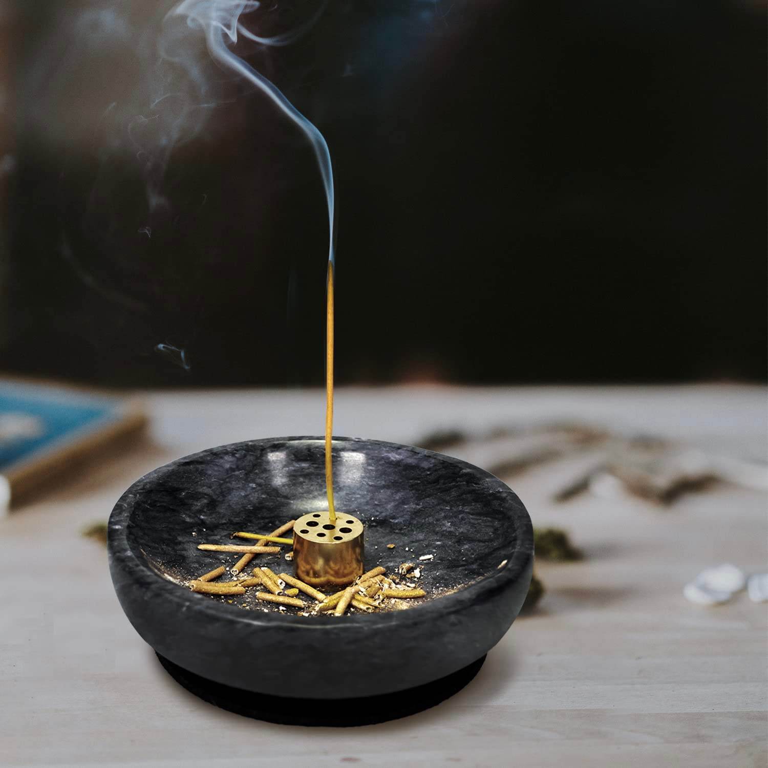 Natural Marble Incense Holder, Incense Holder for Sticks and Backflow Incense, Handmade Stick Incense Holder Ideal for Smudging, Incense Burning, Decoration.Easily Grab All Incense Ash (Black) - zenfulharmony.com