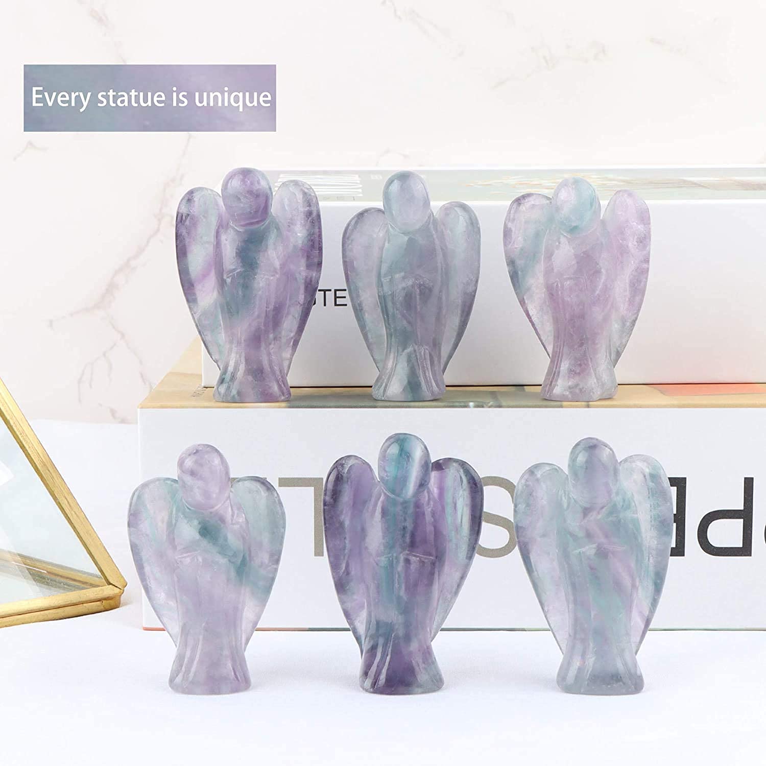 Artistone 2.0" Rainbow Fluorite Crystal Guardian Angel Statues and Figurines,Hand Carved Gemstone Pocket Peace Prayer Healing Angel Stone Decor Figurine Gift for Women - zenfulharmony.com