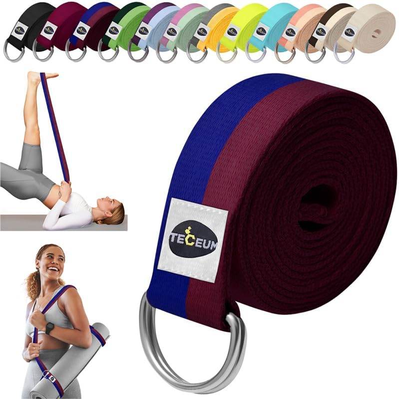 TECEUM Yoga Strap & Mat Strap – 2 IN 1 – Cotton – 6 ft 8 ft 10 ft (30+ colors) – Adjustable Non-Slip Belt for Yoga, Pilates, Stretching, Physiotherapy, Fitness & Home Workout – For Carrying Mats - zenfulharmony.com