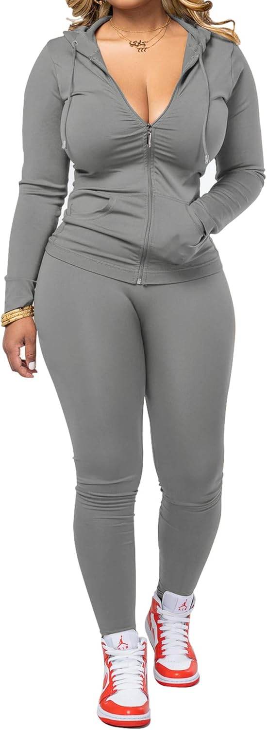 PINSV Women Two Piece Outfits Workout Sets Bodycon Tracksuit Long Sleeve Zip Up Hoodie Jacket Jogger Matching Sweat Pants Set - zenfulharmony.com
