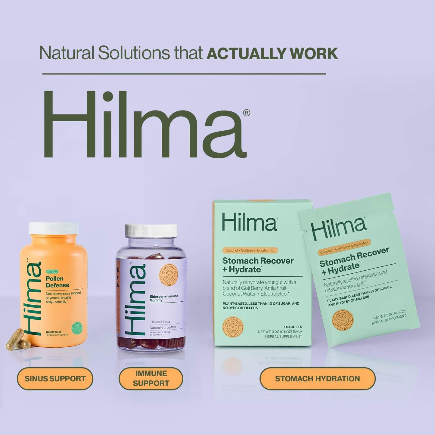 Hilma Natural Sinus Support – All Day Allergy & Sinus Relief from Pollen & Dust w/Butterbur, Stinging Nettles & Spirulina - Non-Drowsy - Organic, Clinically Proven Ingredients - 120 Vegan Capsules - zenfulharmony.com