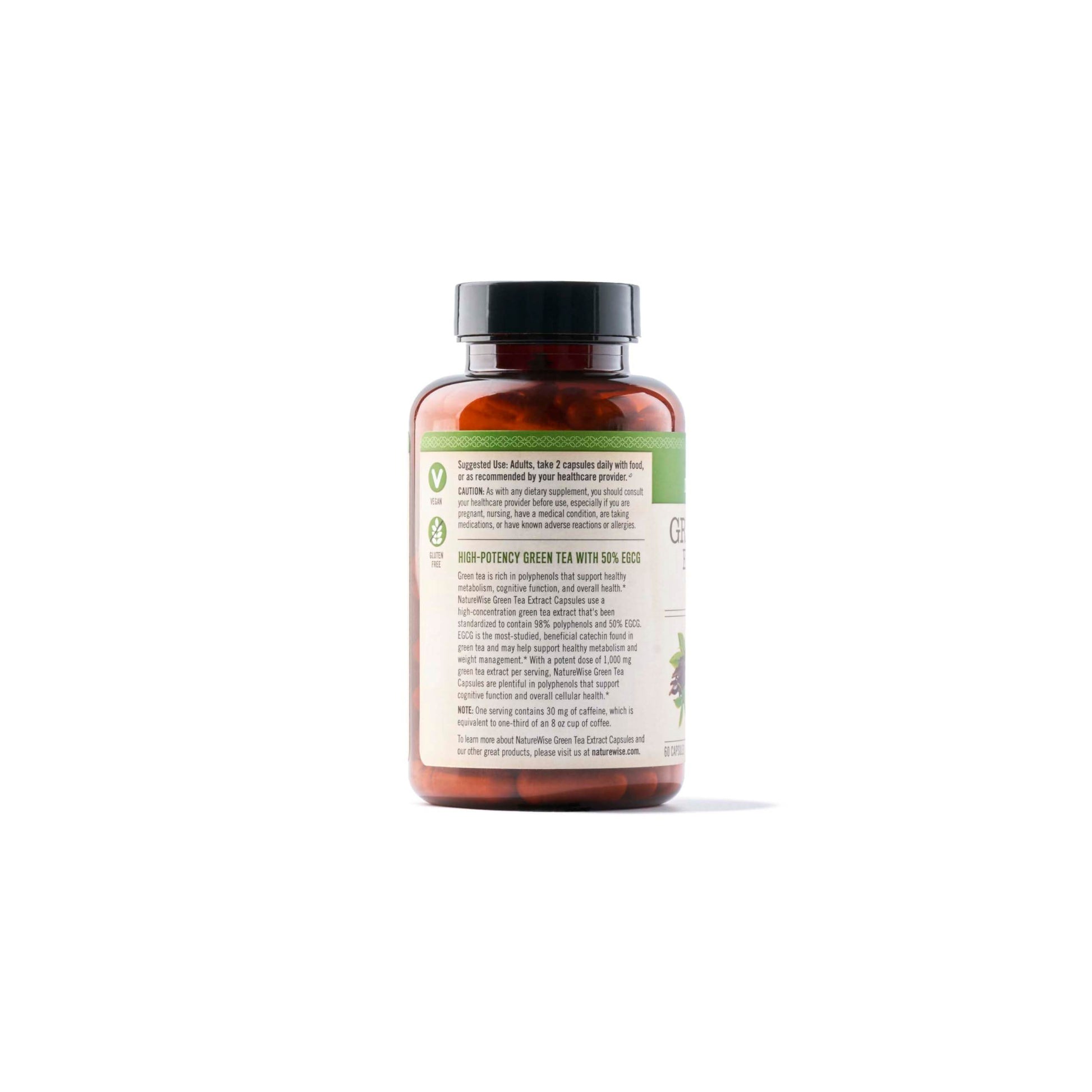 NatureWise Green Tea Extract Capsules 1000 mg - 50% EGCG & 98% Polyphenols - Extra Strength Antioxidants - Vegan, Gluten Free, Non-GMO - 60 Capsules[1-Month Supply] - zenfulharmony.com