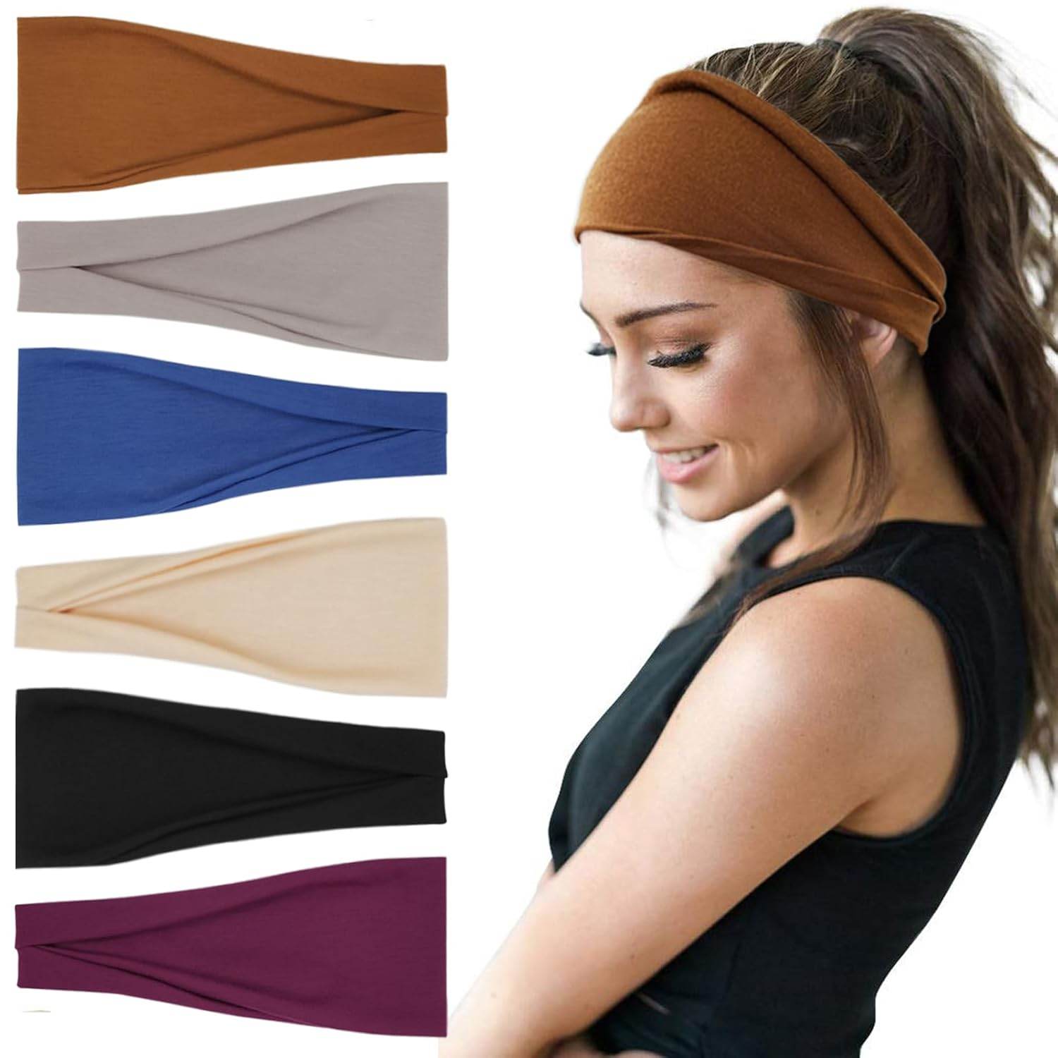 Boho Headbands For Women Fashion Wide Headband Yoga Workout Head Bands Hair Accessories Band 6 Pack - zenfulharmony.com