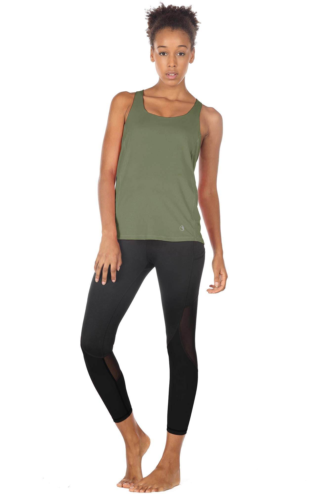 icyzone Yoga Tops Workouts Clothes Activewear Built in Bra Tank Tops for Women (M, Olive) - zenfulharmony.com