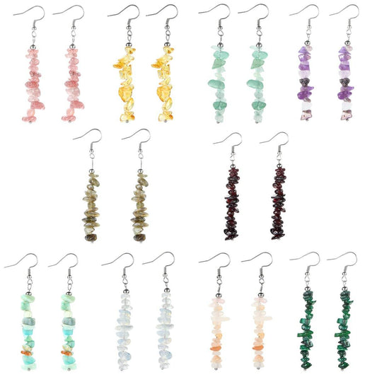 SAMOCO 10 Pairs Natural Stone Beaded Dangle Earrings for Women Colorful Crystal Drop Hook Earrings Chakra Gemstone Chip Earrings Set Meditation Yoga Jewelry - zenfulharmony.com
