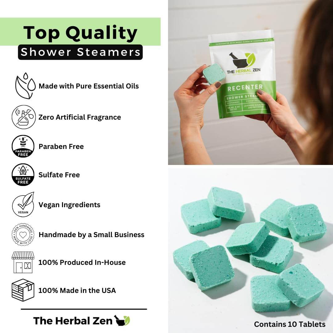 Recenter Shower Steamers Aromatherapy with Lavender and Eucalyptus Essential Oils, Aromatherapy Shower Bombs, Self Care Gift, Birthday Gift for Women, Bath Steamer for Women and Men - zenfulharmony.com