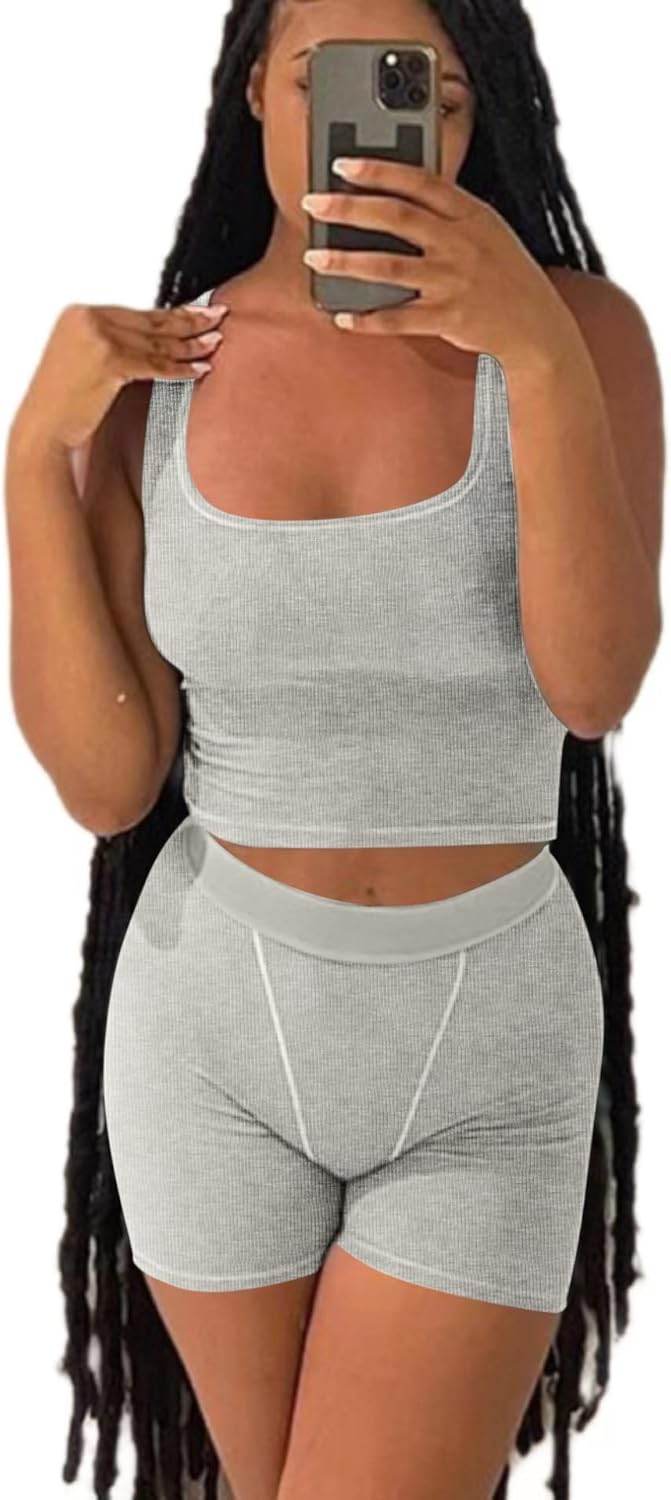AYWA Casual Workout Sets Two Piece Outfits for Women Ribbed Crop Tank Top High Waist Leggings Active Wear - zenfulharmony.com