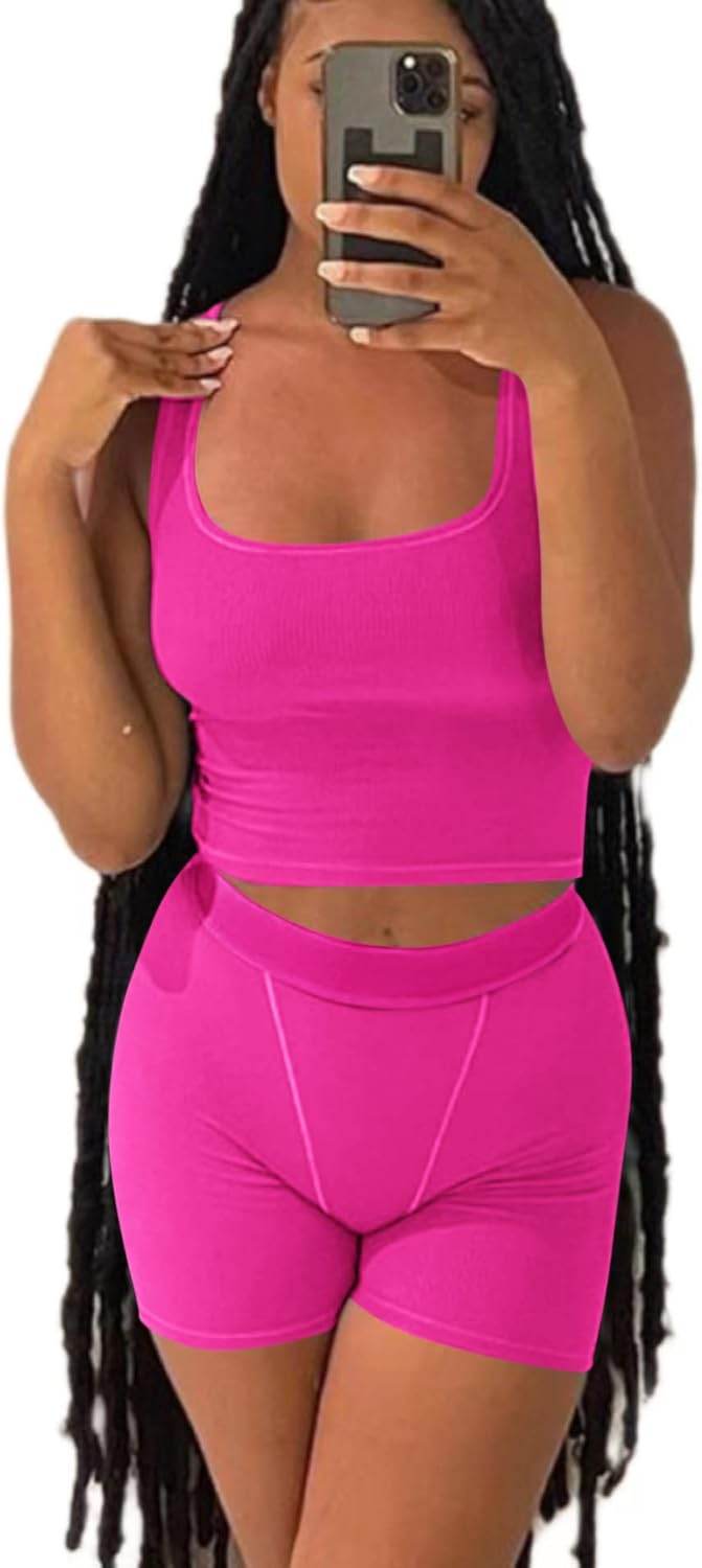 AYWA Casual Workout Sets Two Piece Outfits for Women Ribbed Crop Tank Top High Waist Leggings Active Wear - zenfulharmony.com
