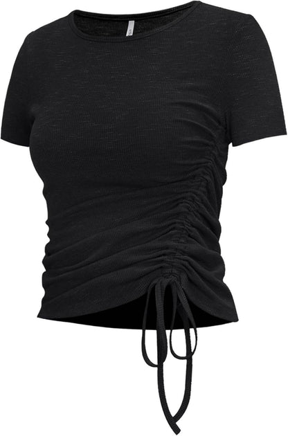 Womens Long/Short Sleeve Workout Tops Ruched Side Yoga Atheltic Shirt Slim Fitted - zenfulharmony.com