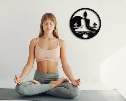 Kas Home Metal Zen Wall Decor Iron Buddha Wall Art Zen Lotus Spiritual Meditation Decor for Living Room Bedroom Yoga Studio Office Wall Décor (Black, 12x12inch) - zenfulharmony.com