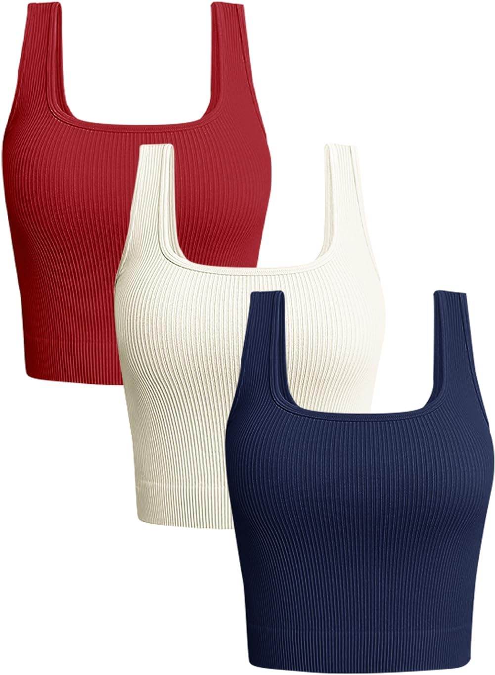 OLCHEE Womens 3 Pack Crop Tank Tops Basic Seamless Ribbed Sleeveless Square Neck Workout Top Summer Exercise Yoga Gym Shirts - zenfulharmony.com