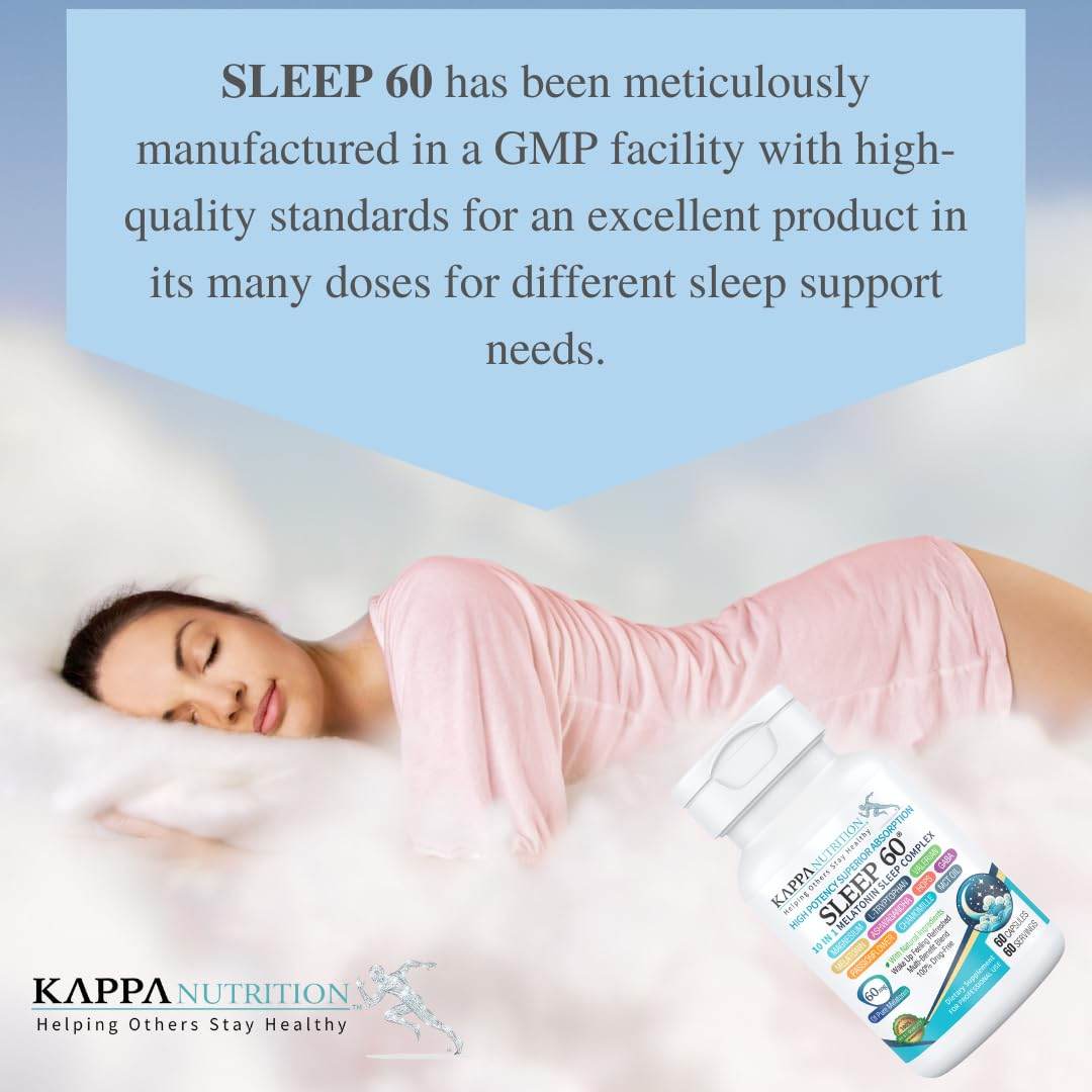 KAPPA NUTRITION Sleep 60, Sleep Aid, 60mg of Melatonin, 60-Day Supply, Non-Habit Forming Vegan Capsules Natural Ingredients for Easier Bedtime, Herbal Supplement, Valerian Root, Chamomile Non-GMO - zenfulharmony.com