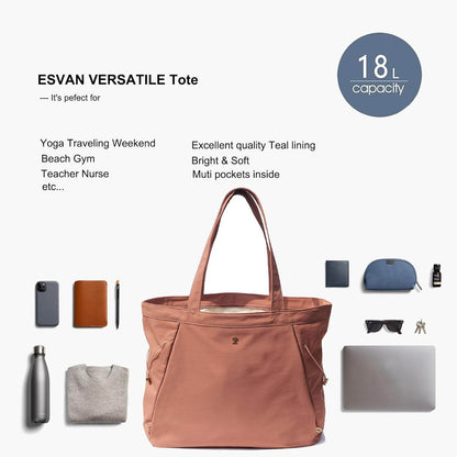 ESVAN Yoga Tote Bag for Women Shoulder Bags Drawstring for Office Workout Travel Carryall Pilates Gym and Beach - zenfulharmony.com
