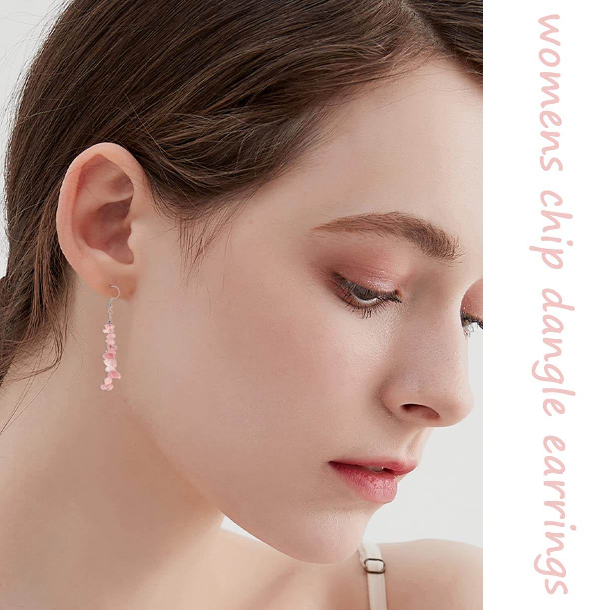 SAMOCO 10 Pairs Natural Stone Beaded Dangle Earrings for Women Colorful Crystal Drop Hook Earrings Chakra Gemstone Chip Earrings Set Meditation Yoga Jewelry - zenfulharmony.com