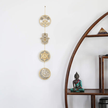 5.31" Sacred Geometry Wall Art 4 PCS Set, (Sacred Lotus, Hamsa Hand, Soul Star, Union Sun Moon) Crystal Grid Meditation Chakra Wooden Wall Art Yoga Decor Spiritual Gifts - zenfulharmony.com
