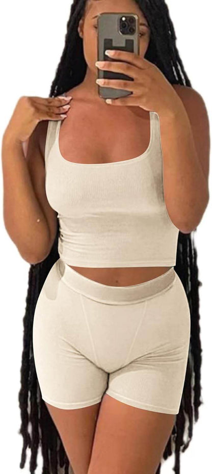AYWA Casual Workout Sets Two Piece Outfits for Women Ribbed Crop Tank Top High Waist Leggings Active Wear - zenfulharmony.com