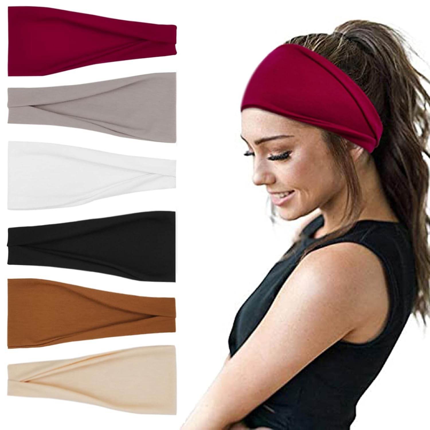 Boho Headbands For Women Fashion Wide Headband Yoga Workout Head Bands Hair Accessories Band 6 Pack - zenfulharmony.com