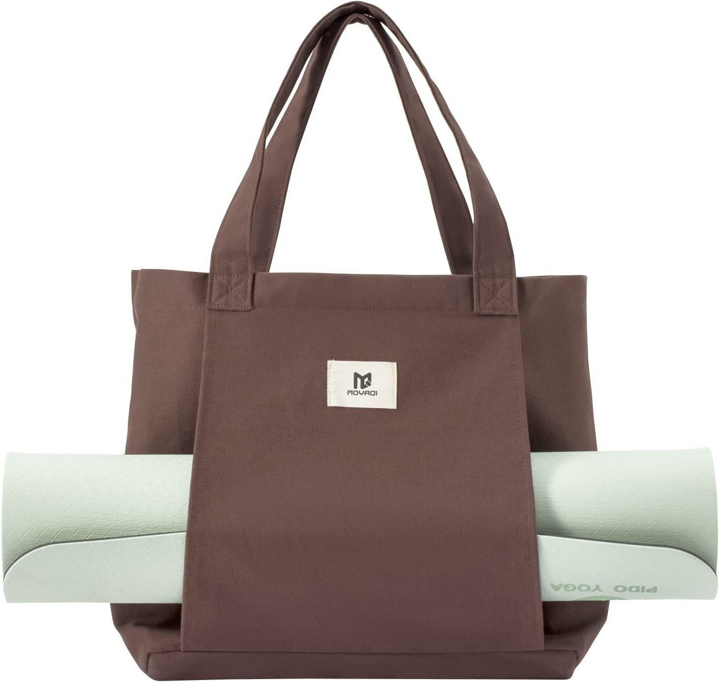Moyaqi Canvas Tote Bag with Yoga Mat Carrier Pocket Carryall Shoulder Bag for Office, Workout, Pilates, Travel, Beach and Gym - zenfulharmony.com