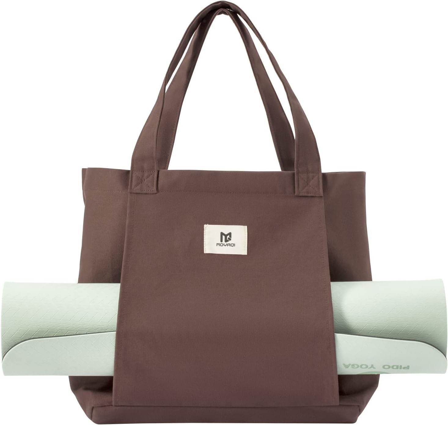 Moyaqi Canvas Tote Bag with Yoga Mat Carrier Pocket Carryall Shoulder Bag for Office, Workout, Pilates, Travel, Beach and Gym - zenfulharmony.com