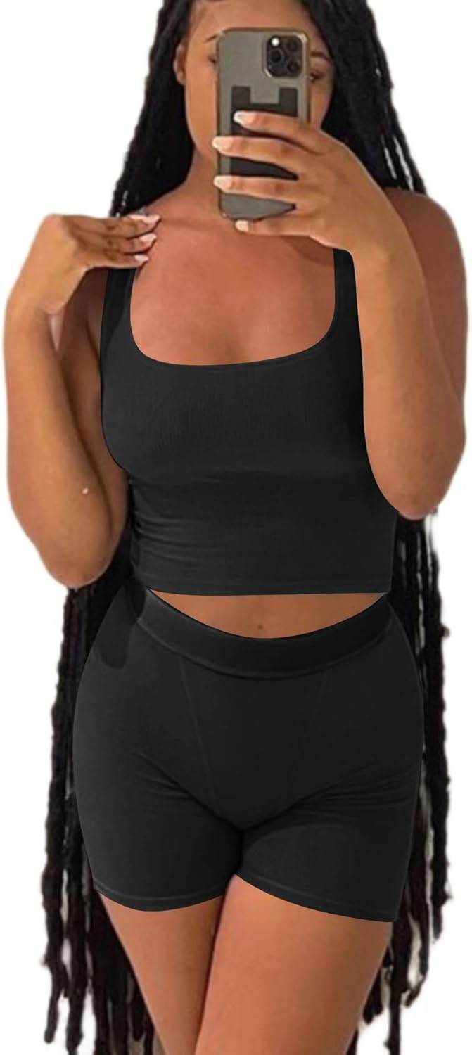 AYWA Casual Workout Sets Two Piece Outfits for Women Ribbed Crop Tank Top High Waist Leggings Active Wear - zenfulharmony.com