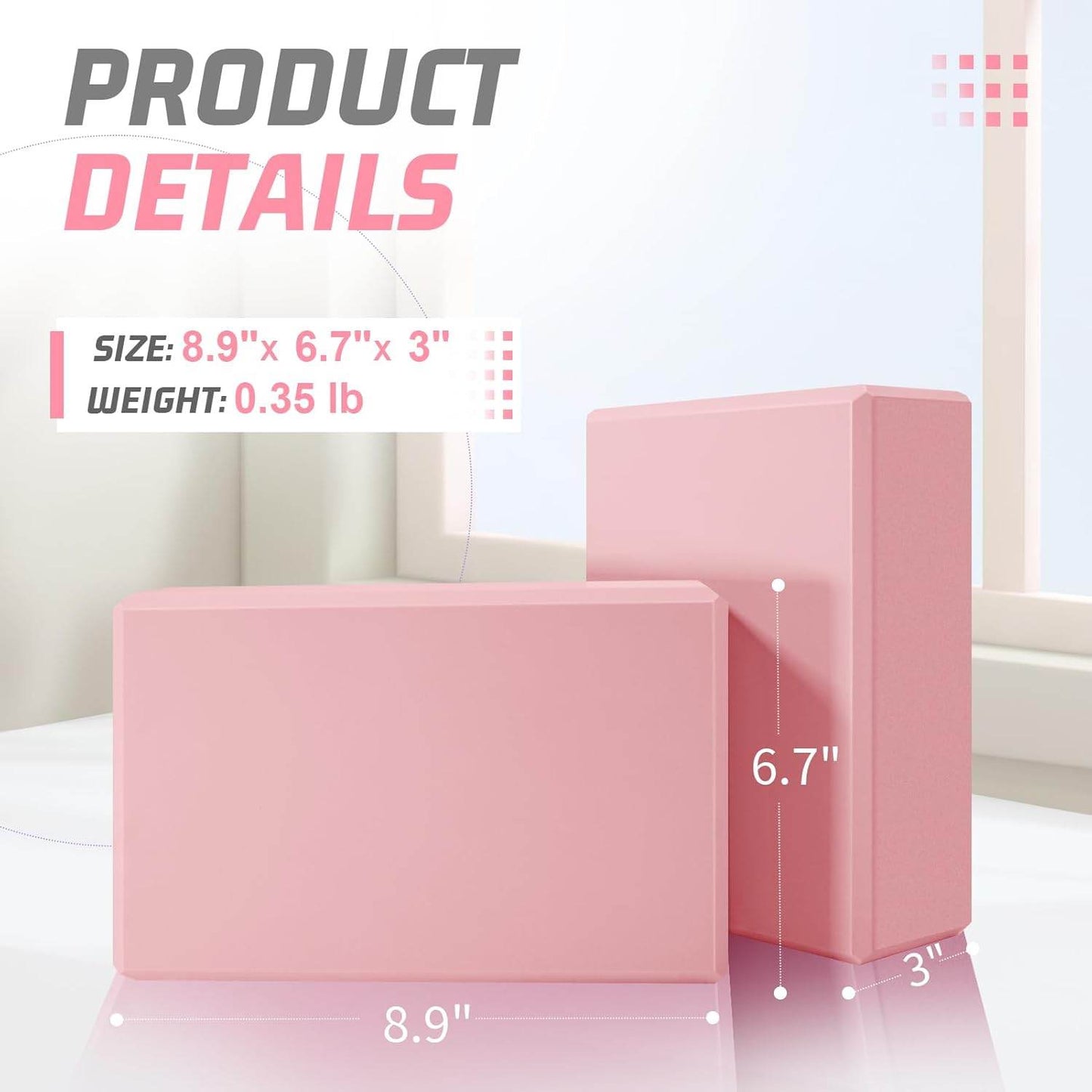 Biguphate Yoga Blocks 2 Pack, EVA Foam Yoga Block Supportive Latex-Free, Non-Slip Exercise Blocks, Yoga Accessories for Pilates, Meditation, Balance, Stretching and Deep Poses - zenfulharmony.com