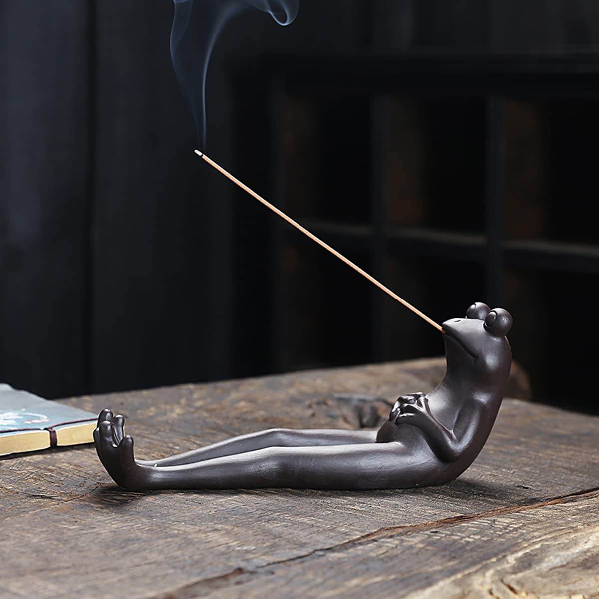 ChangWanna Frog Incense Stick Holder - Ceramic Insence Burner Ash Catcher, Insense Stand with 45 Sandalwood Sticks, Ornament for Aromatherapy/Yoga/Meditation/Home Living Room Office Decor - zenfulharmony.com