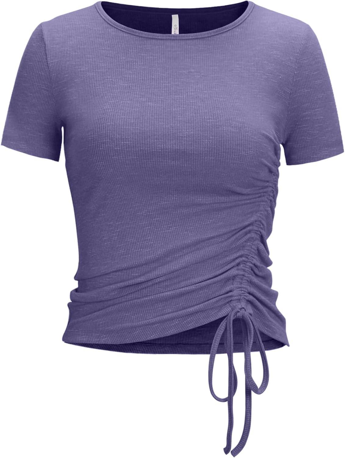 Womens Long/Short Sleeve Workout Tops Ruched Side Yoga Atheltic Shirt Slim Fitted - zenfulharmony.com