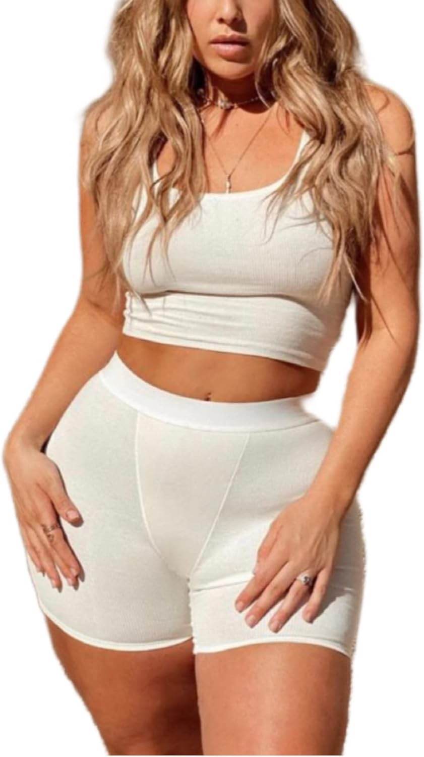AYWA Casual Workout Sets Two Piece Outfits for Women Ribbed Crop Tank Top High Waist Leggings Active Wear - zenfulharmony.com