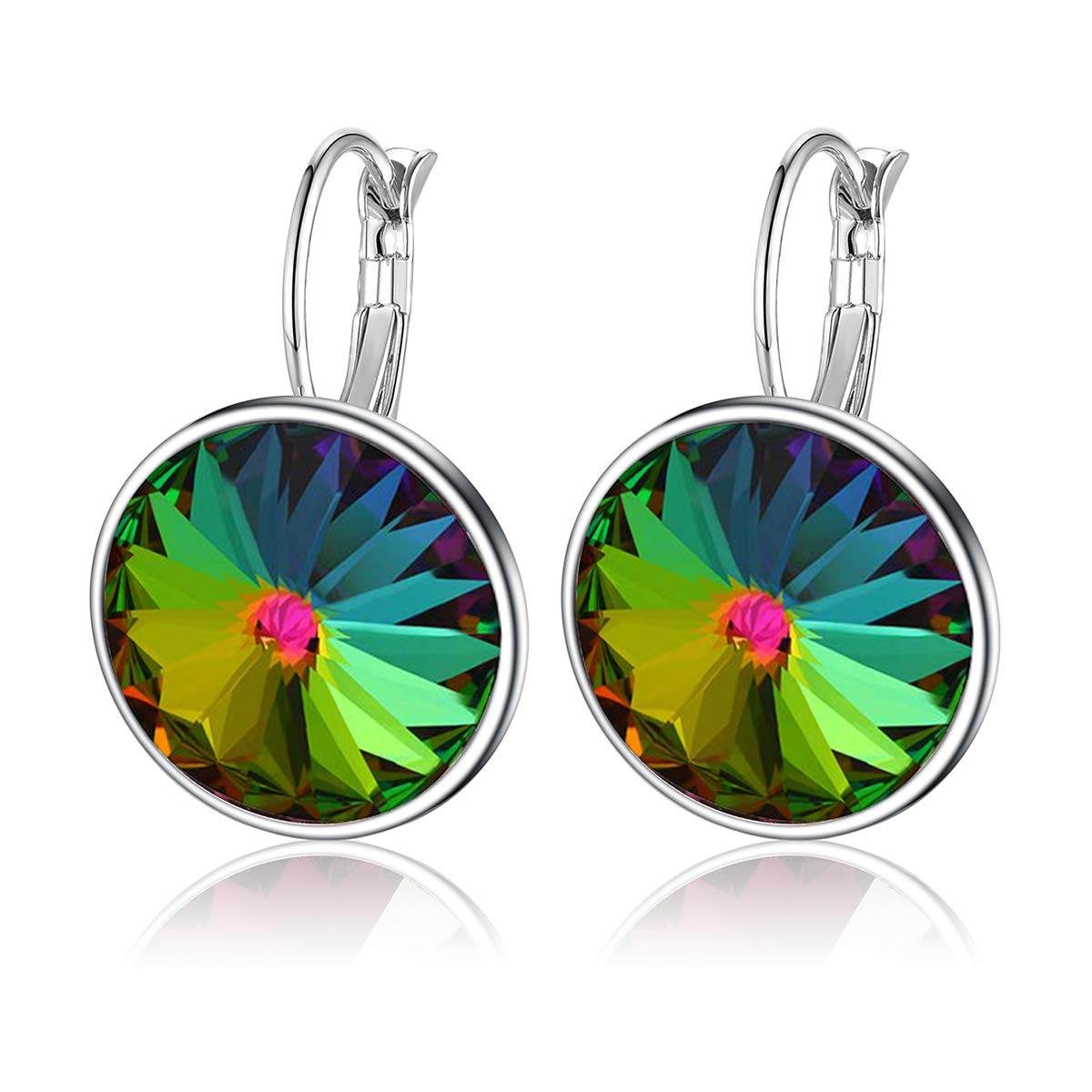 Austrian Crystal Round Drop Leverback Earrings for Women 14K Gold Plated Hypoallergenic Hoop Earrings (Rainbow) - zenfulharmony.com
