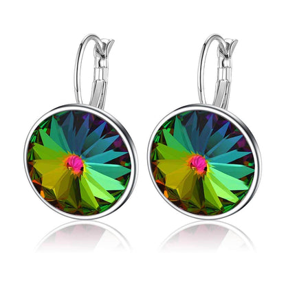 Austrian Crystal Round Drop Leverback Earrings for Women 14K Gold Plated Hypoallergenic Hoop Earrings (Rainbow) - zenfulharmony.com