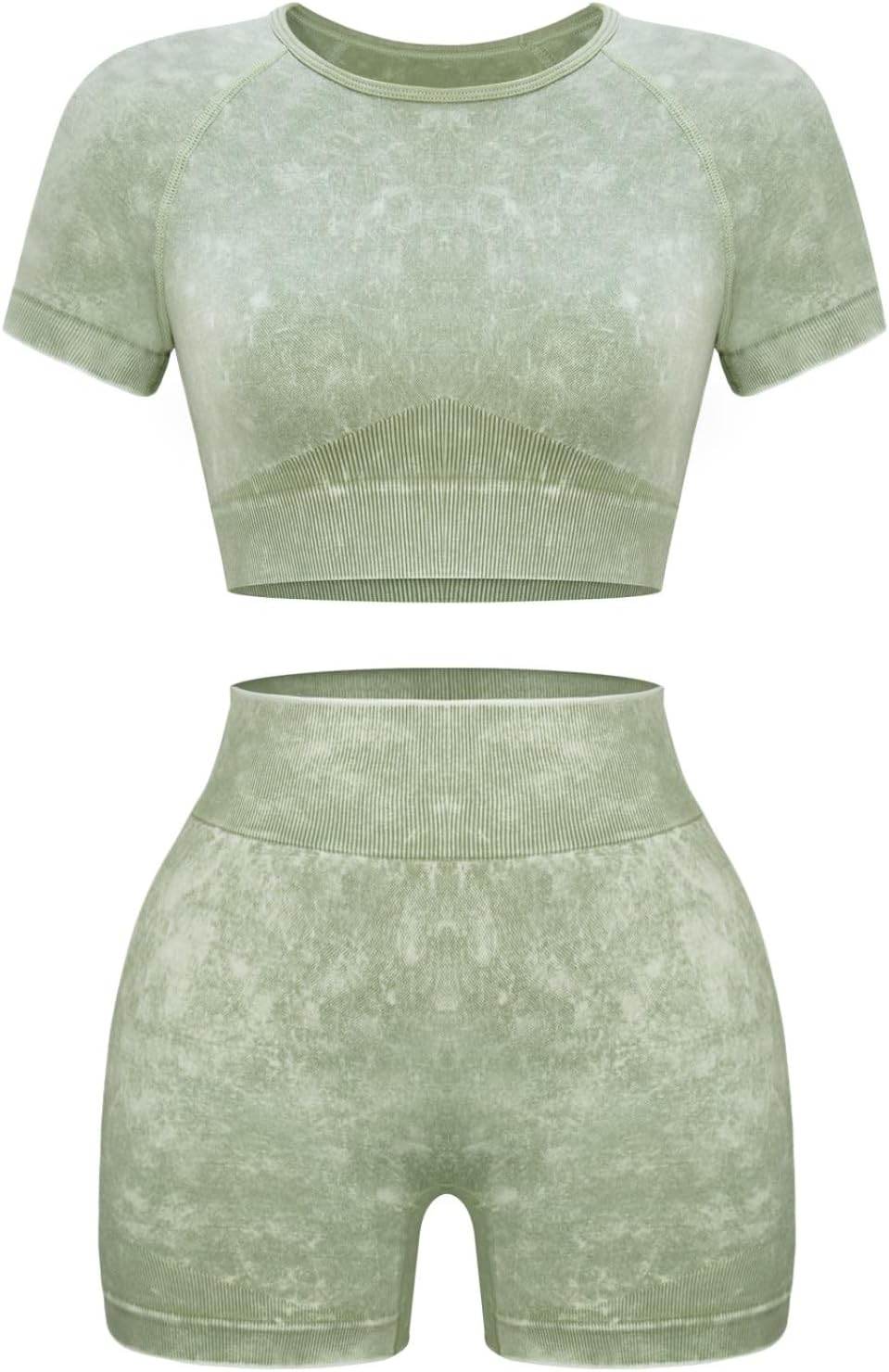 OLCHEE Womens Workout Sets 2 Piece - Seamless Acid Wash Yoga Outfits Shorts and Crop Top Matching Gym Athletic Clothing Set - zenfulharmony.com