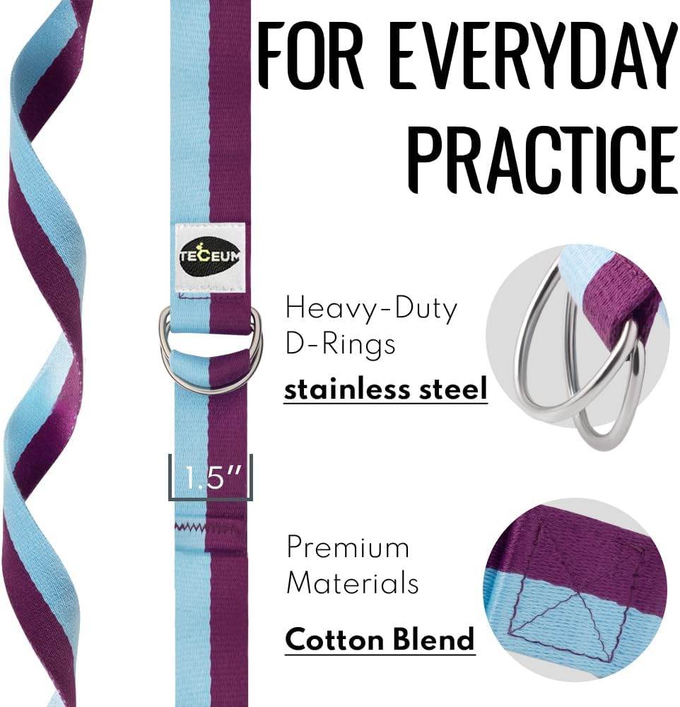 TECEUM Yoga Strap & Mat Strap – 2 IN 1 – Cotton – 6 ft 8 ft 10 ft (30+ colors) – Adjustable Non-Slip Belt for Yoga, Pilates, Stretching, Physiotherapy, Fitness & Home Workout – For Carrying Mats - zenfulharmony.com