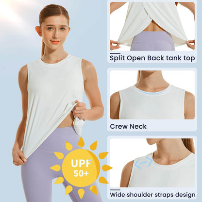 HODOSPORTS Womens Workout Tops Open Back Tank Tops Sleeveless Athletic Yoga Shirts Loose Fit in White Medium - zenfulharmony.com