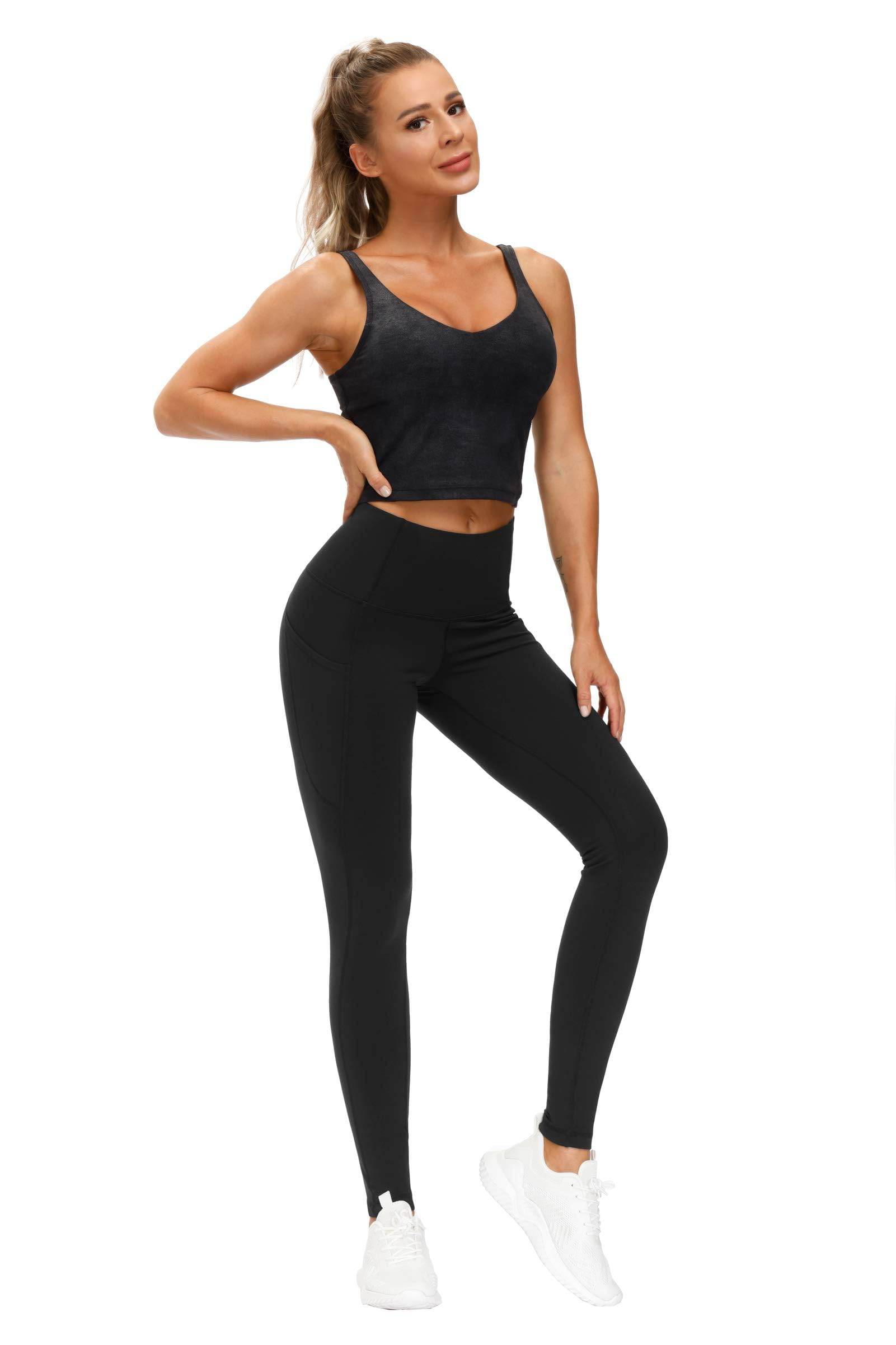 THE GYM PEOPLE Thick High Waist Yoga Pants with Pockets, Tummy Control Workout Running Yoga Leggings for Women (Large, Black) - zenfulharmony.com