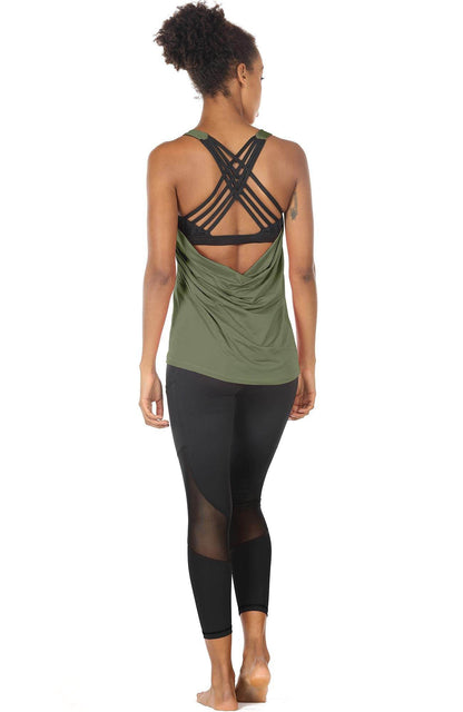 icyzone Yoga Tops Workouts Clothes Activewear Built in Bra Tank Tops for Women (M, Olive) - zenfulharmony.com