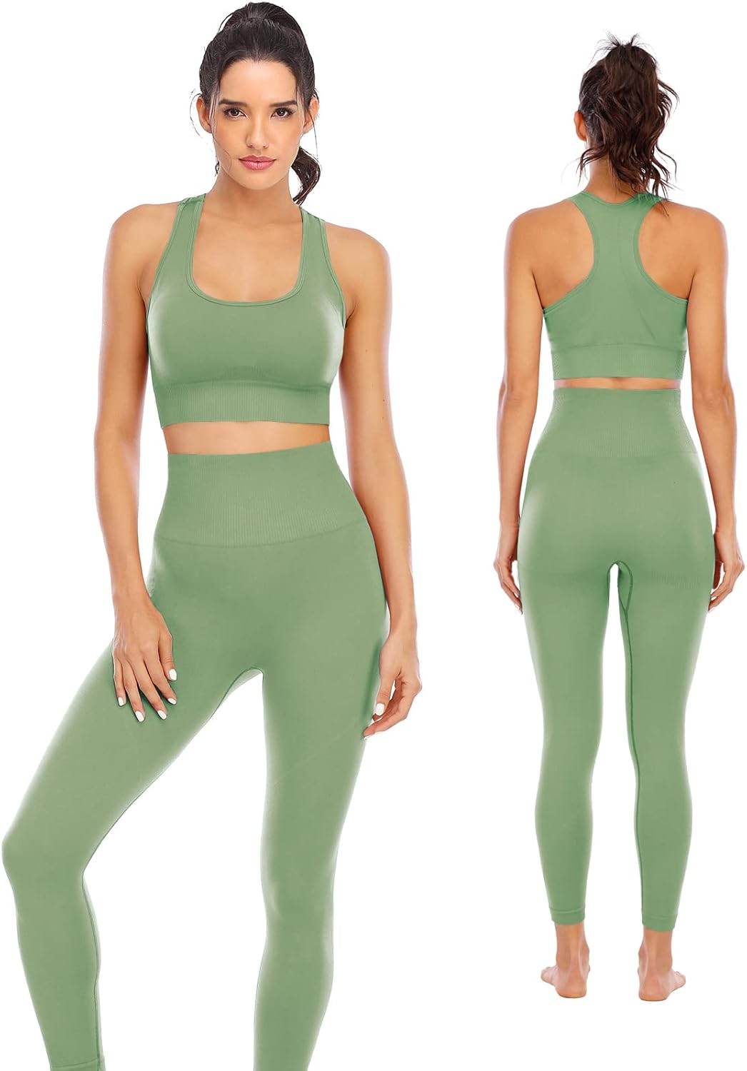 Workout Sets for Women 2 Piece High Waisted Seamless Leggings with Padded Stretchy Sports Bra Sets Gym Clothes - zenfulharmony.com