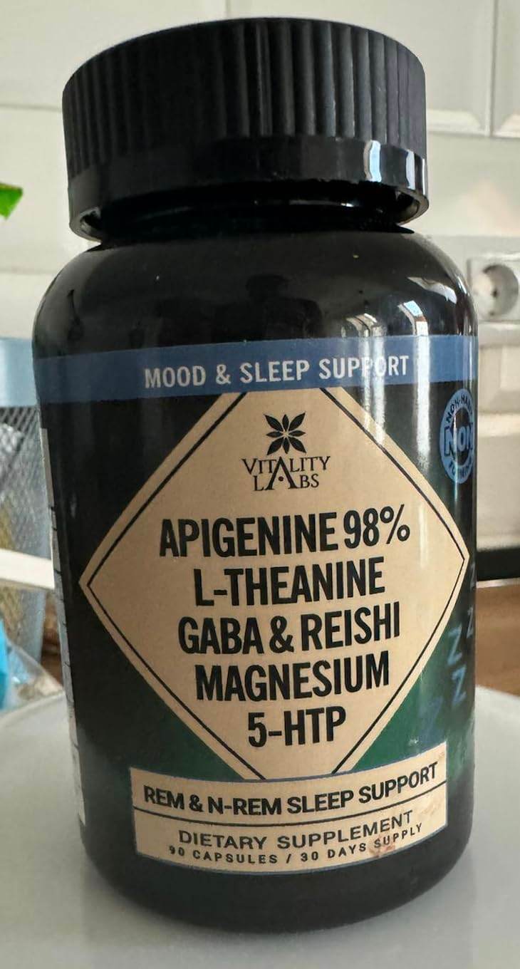 Vitality Labs Natural Sleep Aid Supplement for Adults Without Melatonin - Non-Habit Forming Herbal Sleep - GABA, L-Theanine, Reishi Mushroom, Apigenin, Magnesium Glycinate, 5-HTP - 90 Vegan Capsules - zenfulharmony.com