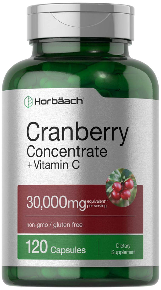 Horbäach Cranberry Pills 30,000mg | 120 Capsules | with Vitamin C | Supplement Contentrate for Women & Men | Vaccinium Macrocarpon | Non-GMO & Gluten Free - zenfulharmony.com