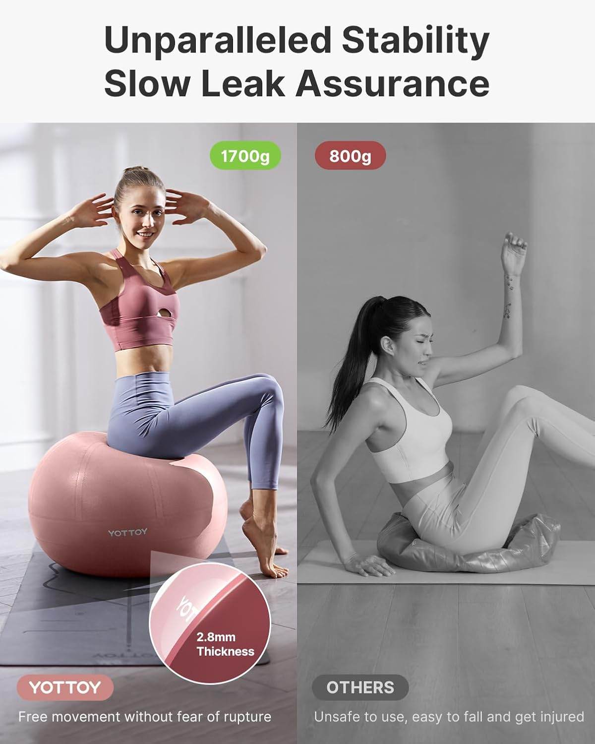 YOTTOY Anti-Burst Exercise Ball for Working Out, Yoga Ball for Pregnancy,Extra Thick Workout Ball for Physical Therapy,Stability Ball for Ball Chair Fitness with Pump - zenfulharmony.com