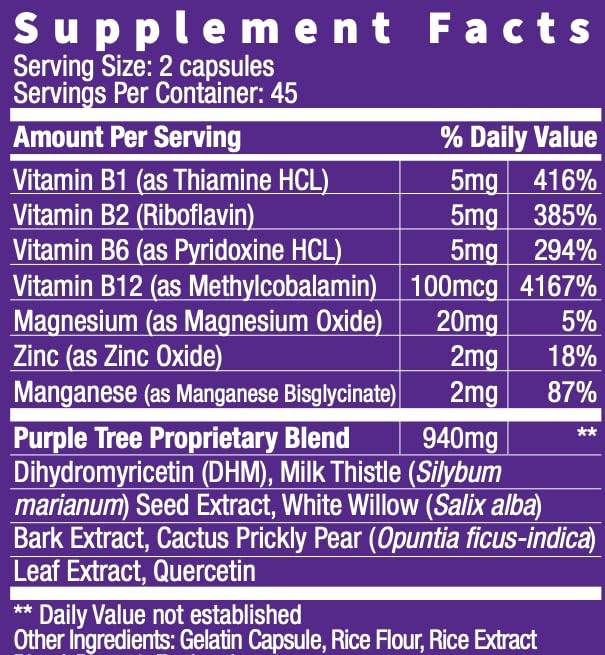 purple tree Post-Celebration Wellness | Liver Support, Body Replenisher, Rapid Hydration | Dihydromyricetin DHM, Milk Thistle, Electrolytes, Vitamin B, Willow Bark, Quercetin (90 Pills) - zenfulharmony.com