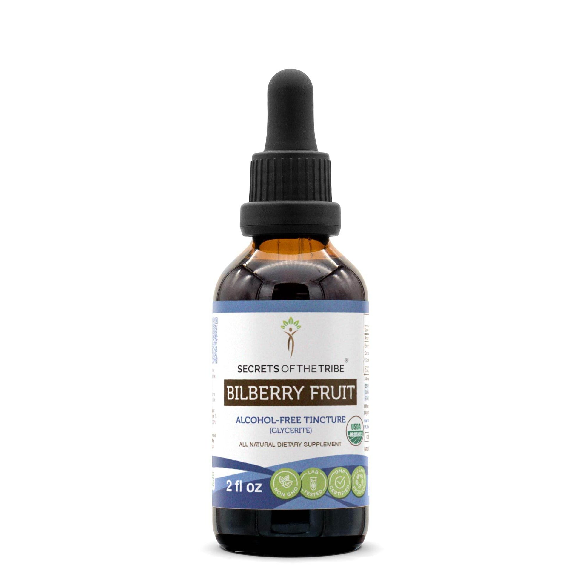 Secrets of the Tribe Bilberry Fruit USDA Organic | Alcohol-Free Extract, High-Potency Herbal Drops, Vision | Made from 100% Certified Organic Bilberry (Vaccinium Myrtillus) Dried Fruit 2 oz - zenfulharmony.com
