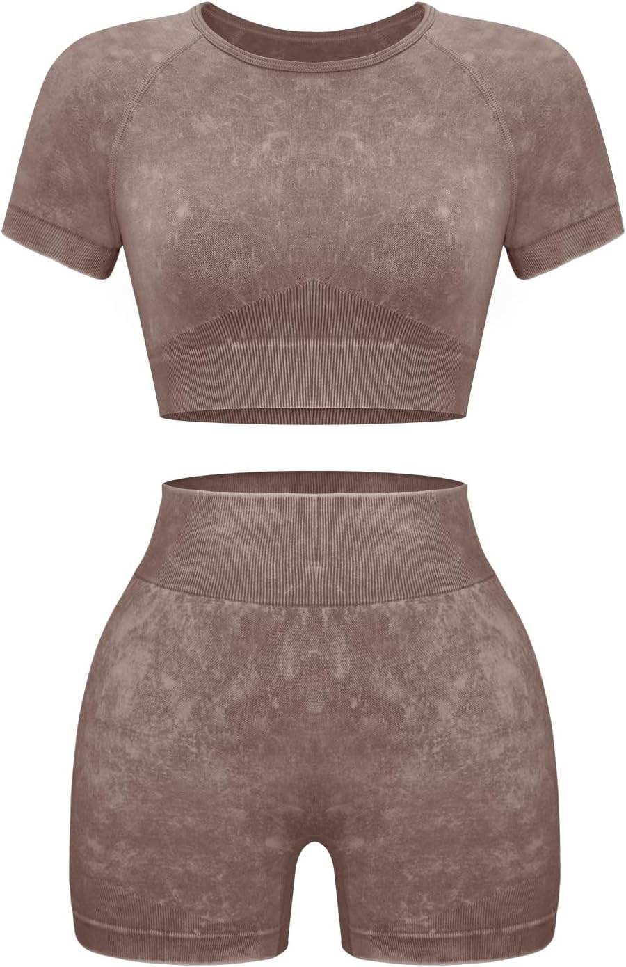 OLCHEE Womens Workout Sets 2 Piece - Seamless Acid Wash Yoga Outfits Shorts and Crop Top Matching Gym Athletic Clothing Set - zenfulharmony.com