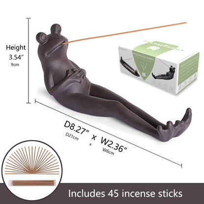 ChangWanna Frog Incense Stick Holder - Ceramic Insence Burner Ash Catcher, Insense Stand with 45 Sandalwood Sticks, Ornament for Aromatherapy/Yoga/Meditation/Home Living Room Office Decor - zenfulharmony.com