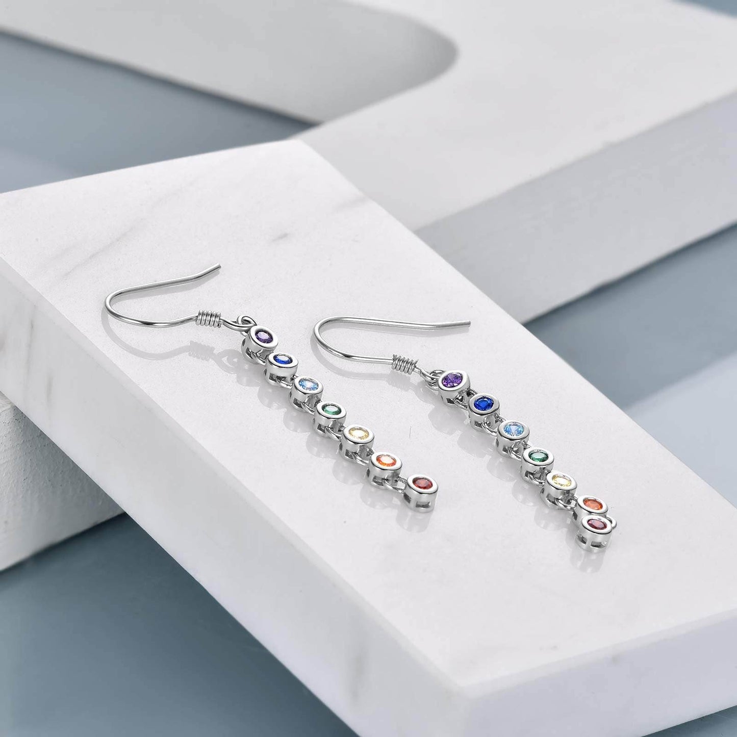 Sterling Silver Chakra Earrings Chakra dangle Drop Earrings Chakra Gifts for Women - zenfulharmony.com