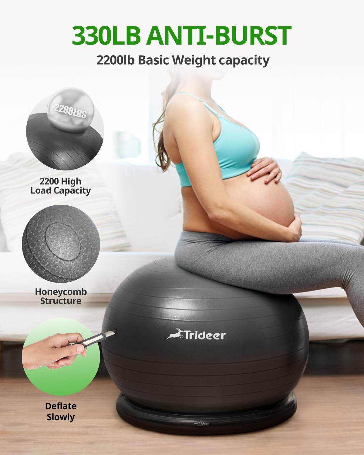 Trideer Ball Chair Yoga Ball Chair Exercise Ball Chair with Base & Bands for Home Gym Workout Ball for Abs, Stability Ball & Balance Ball Seat to Relieve Back Pain (XL(27-30ines/68-75cm), Black) - zenfulharmony.com
