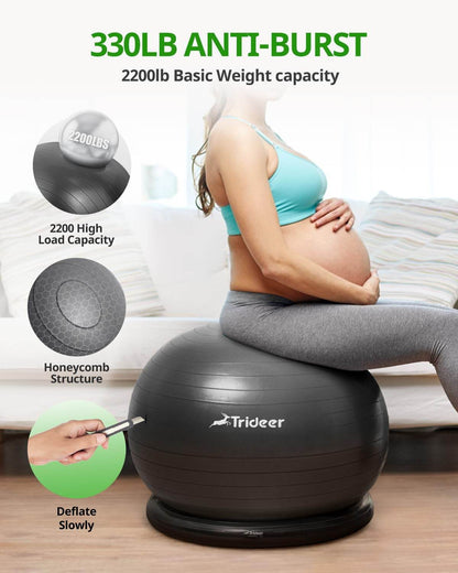 Trideer Ball Chair Yoga Ball Chair Exercise Ball Chair with Base & Bands for Home Gym Workout Ball for Abs, Stability Ball & Balance Ball Seat to Relieve Back Pain (XL(27-30ines/68-75cm), Black) - zenfulharmony.com